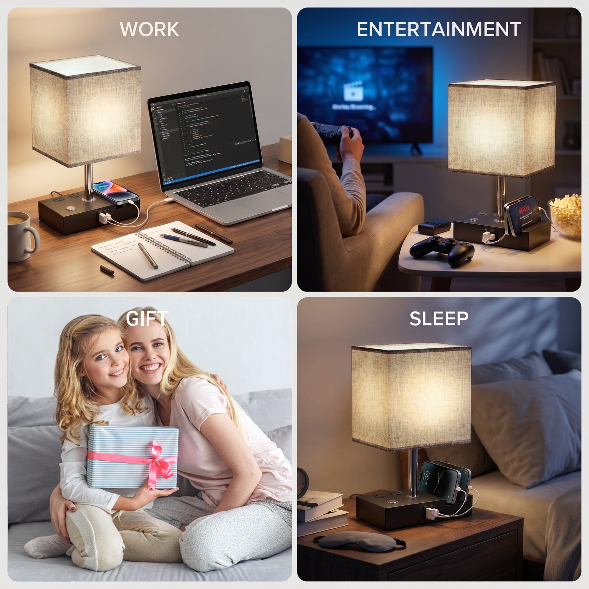 DAYBETTER Bedside Table Lamp , Dimmable Table Lamp with Touch Control & USB C+A Charging Ports， 3 Color Temperatures for Bedroom, Living Room, Office