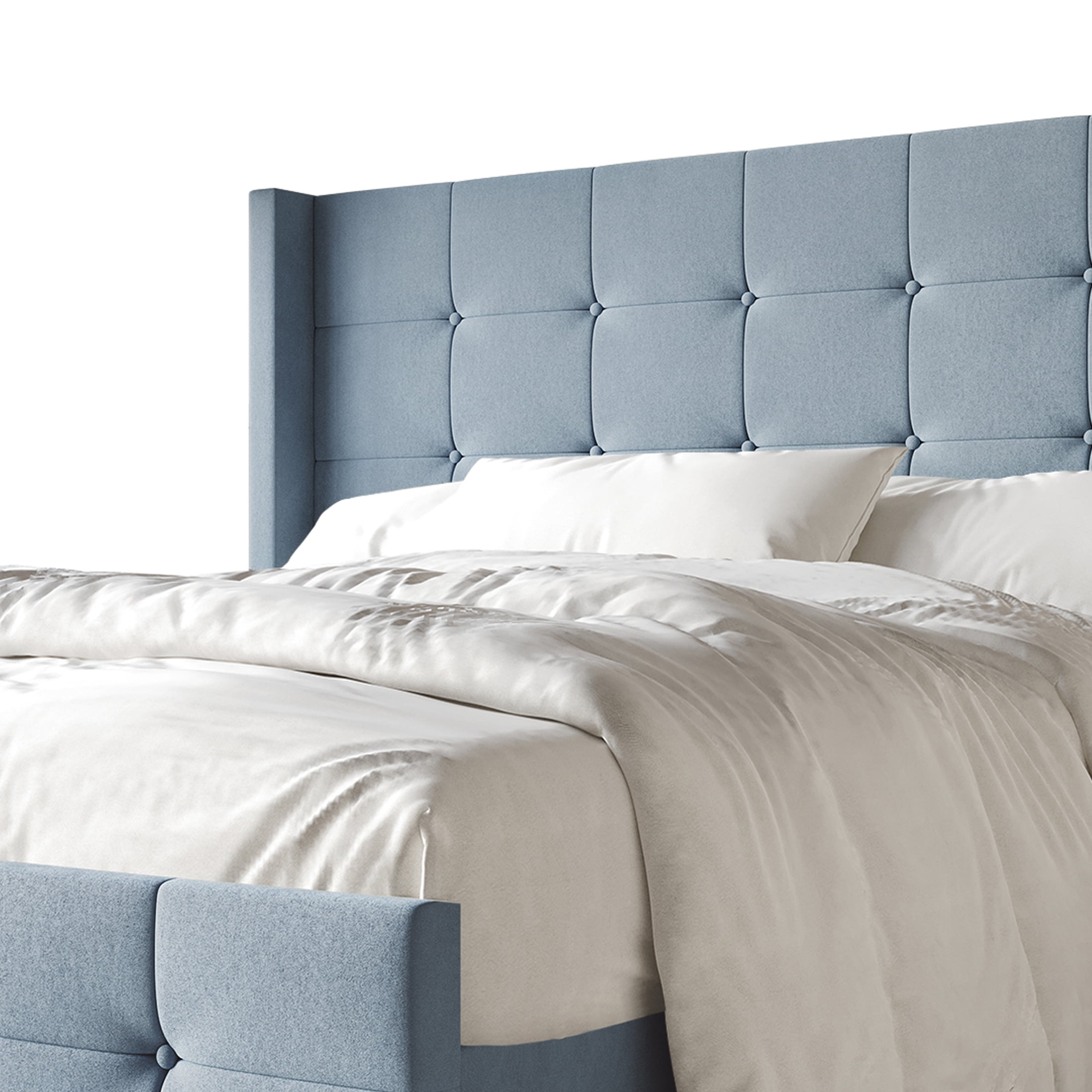 Castle Place Luxury Glam Queen Size Velvet Upholstered Bed, Light Blue