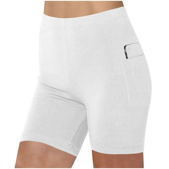 tarylea Plus Size Shorts for Women Solid Color Slim Fitted Shorts Elastic Waist Bottoms with Pockets Casual Stretch Yoga Workout Shorts