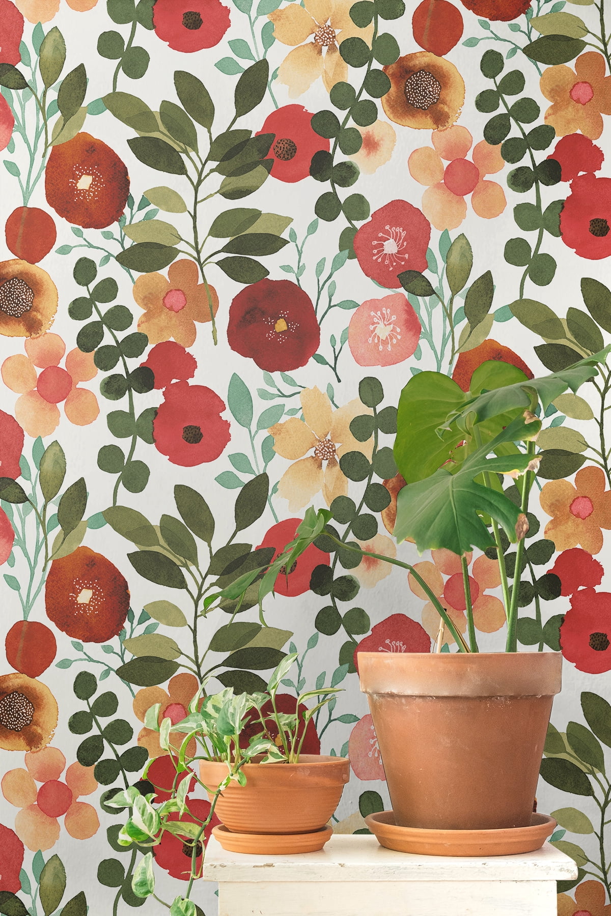 NextWall Ruby & Hunter Green Garden Dance Peel and Stick Wallpaper