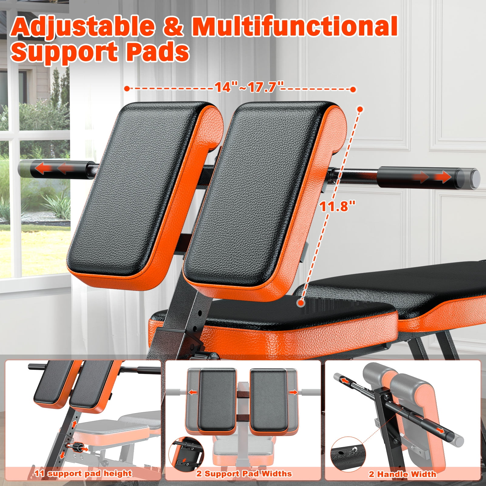 GIKPAL Roman Chair,8 Positions Multi-Functional Adjustable FID Weight Bench with Dumbbell Rack, Incline, Decline, and Flat Bench for Full Body Home Gym Workout,Support up to 1000lbs