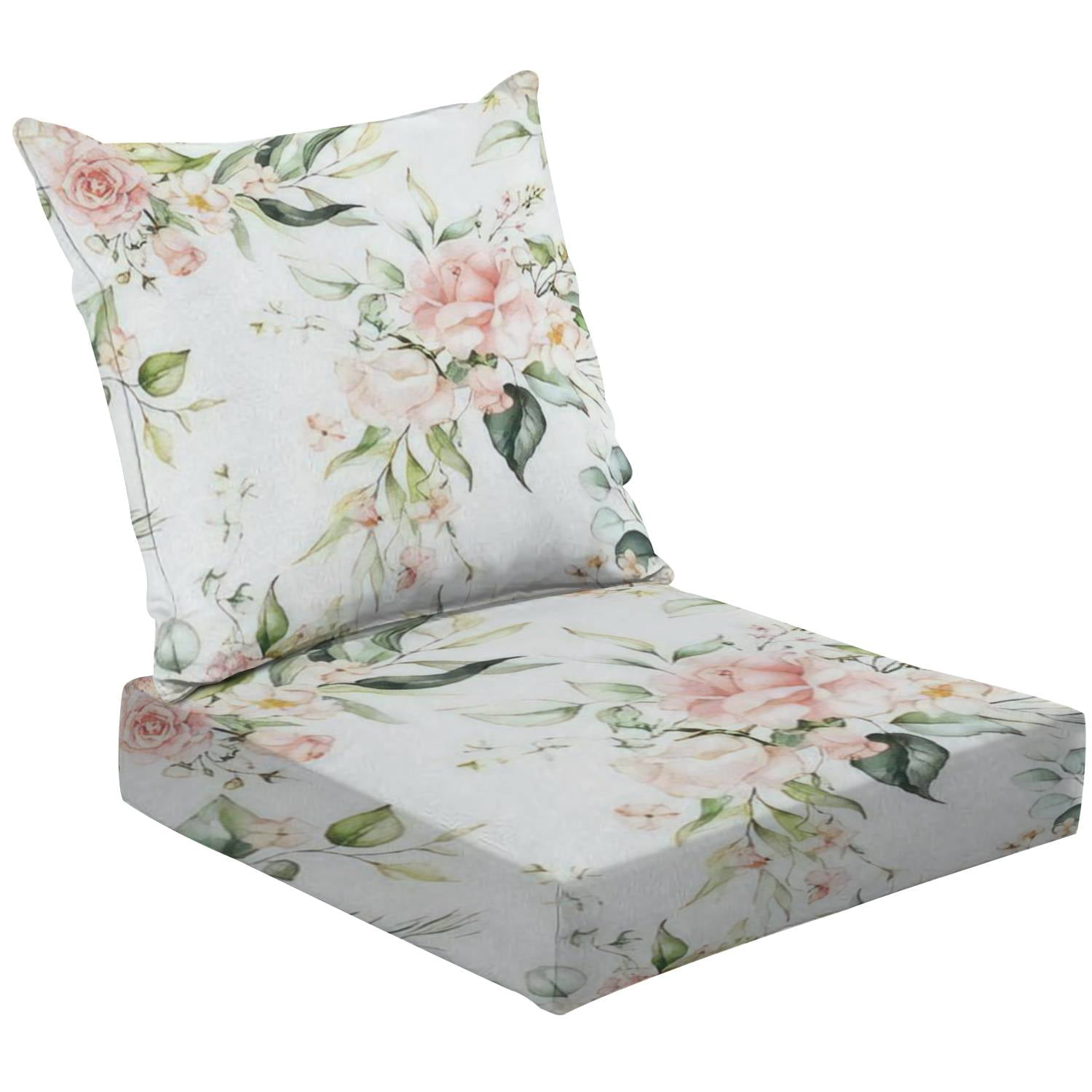 2Piece Deep Seating Cushion Set Seamless watercolor floral pink flowers green leaves branches