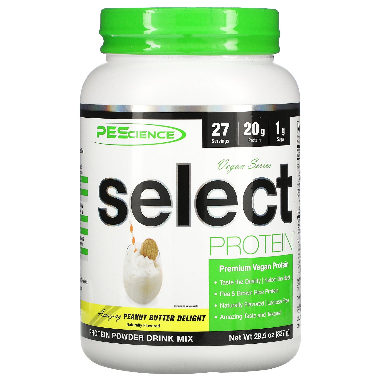 PEScience Vegan Series, Select Protein, Peanut Butter Delight, 29.5 oz