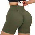 thumbnail image 4 of LIIPEE Women Yoga Shorts Solid Color Elastic High Waist Slim Fit Leggings Shorts With Pockets Female Versatile Yoga Workout Shorts,Army Green,L, 4 of 7