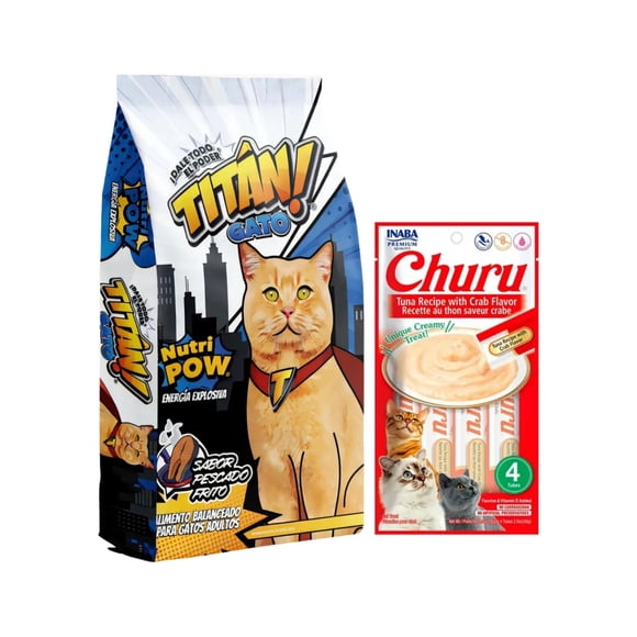 TITAN GATO 15 KG + Churu Atún con Cangrejo Sobre con 4 Tubos de 14 g