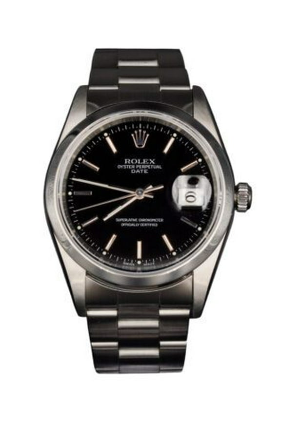 Pre-Owned Mens Rolex Stainless Steel Date Watch Black Dial 15200