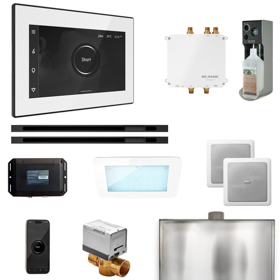Mr Steam Bliss Max Steam Shower Ctrl Pkg w/iSteamX Control and Linear Steamhead in White Matte Black
