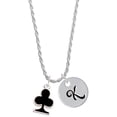 thumbnail image 1 of Delight Jewelry Silvertone Card Suit - Black Club Silvertone Script Initial Disc - K - Charm Necklace, 20"+3", 1 of 4