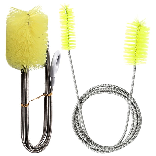 Miangastore 2pcs Kitchen U-shaped Pipe Brush Cleaning Brush Glass Inlet and Outlet Nylon Brush Aquarium Cleaning Tools Spring Brushes for Home (Yellow)
