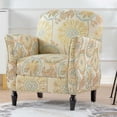 thumbnail image 3 of Linen Fabric Accent Chair with Solid Wood Legs, Mid Century Modern Armchair,Tufted Upholstered Comfy Reading Accent Chairs Single Sofa for Living Room, Bedroom,Flower, 3 of 6