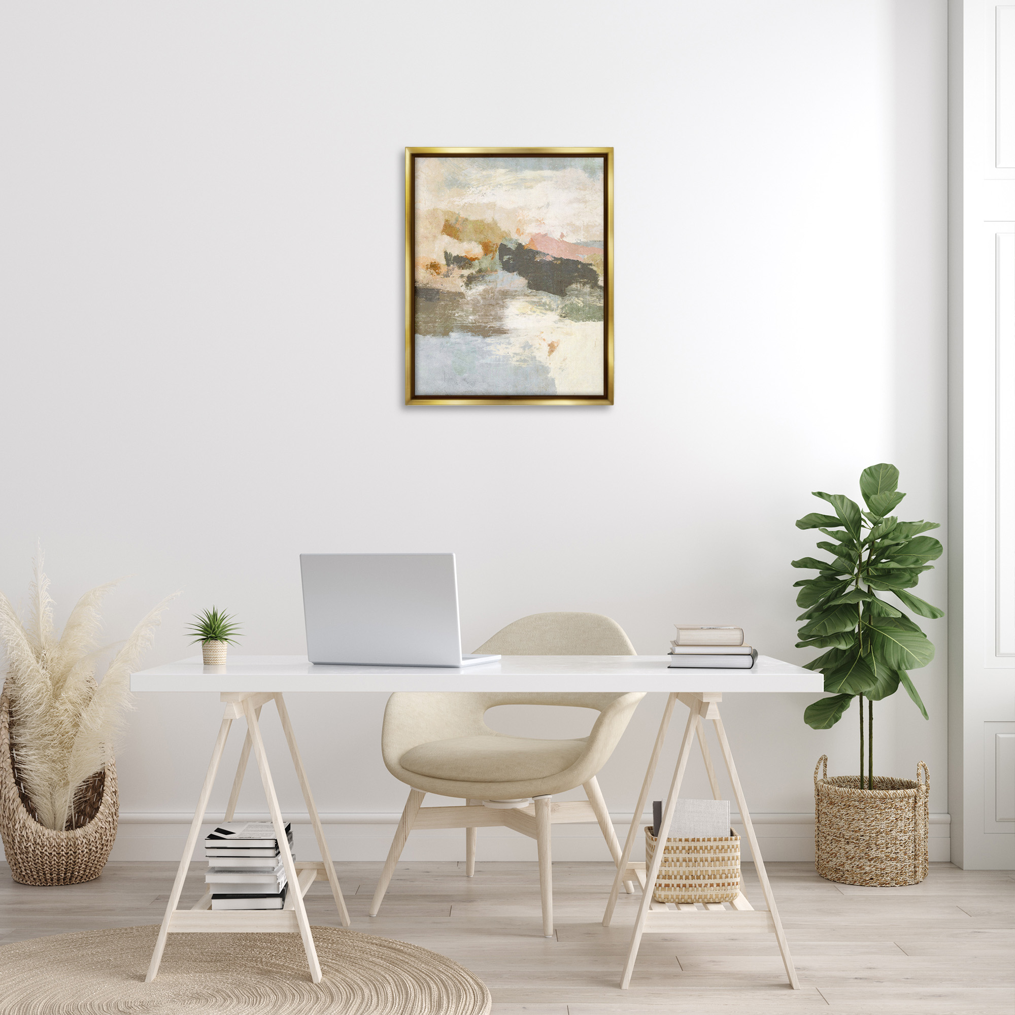 Stupell Industries Abstract Rustic Painting Abstract Painting Gold Floater Framed Canvas Art Print Wall Art, 25 x 31