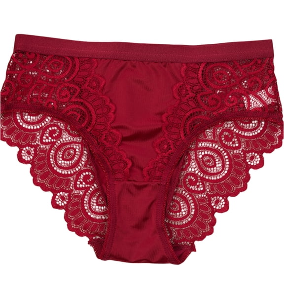 WULMLEO Sexy Lace Mid-Waist Briefs for Women, Temptation Push Up Panties, Comfortable Ladies Intimates Lingerie Red L
