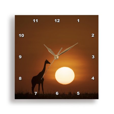 3dRose, Africa, Kenya, Maasai Mara National Reserve. Giraffe silhouette., 15x15 Wall Clock