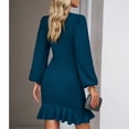 thumbnail image 3 of Women's Long Sleeves Dress Zipper Bodycon Mini Dress Ruffle Hem Round Neck Cocktail, 3 of 8
