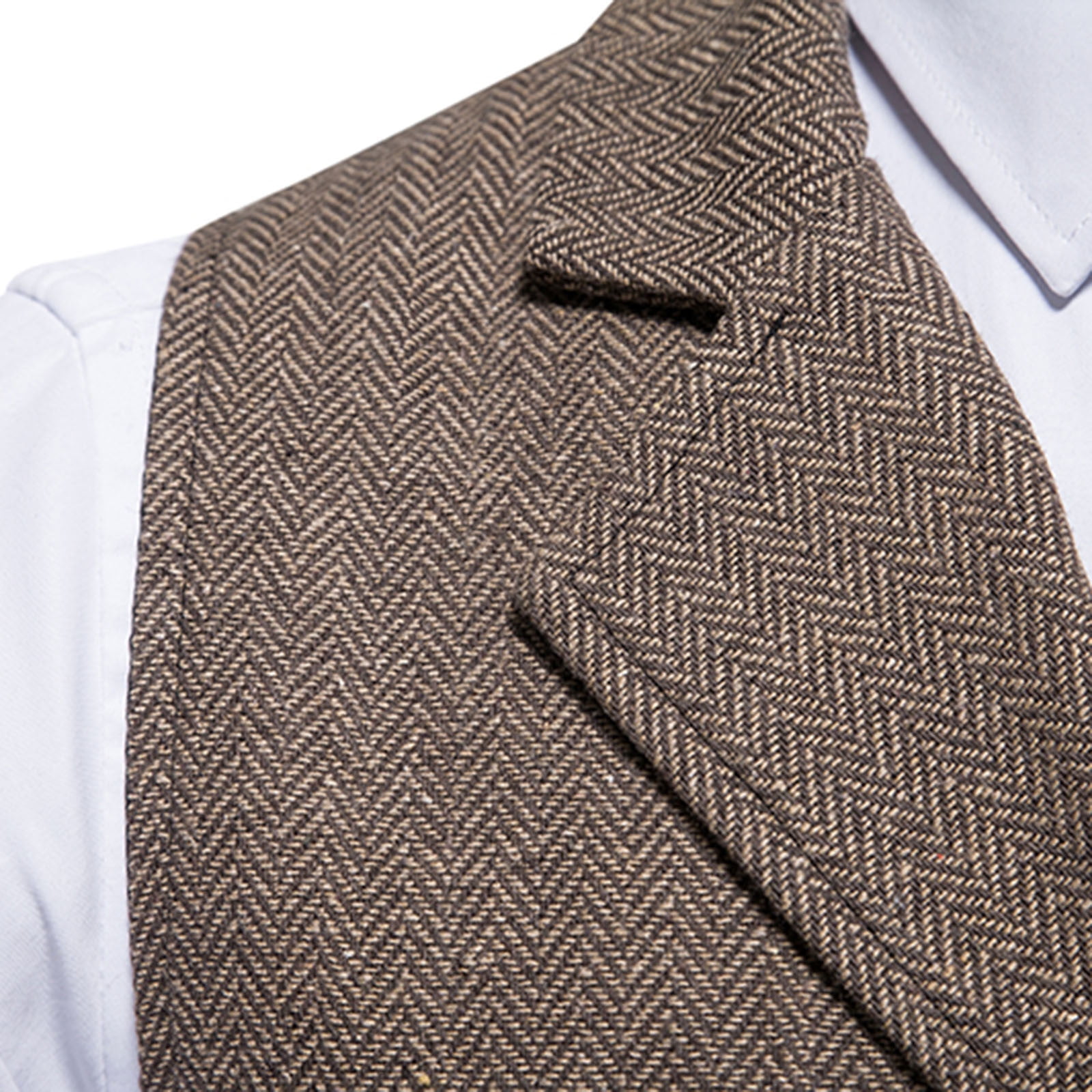 DPTALR Men's Herringbone Tweed Suit Vest Vintage Lapel Vest Men's Coat