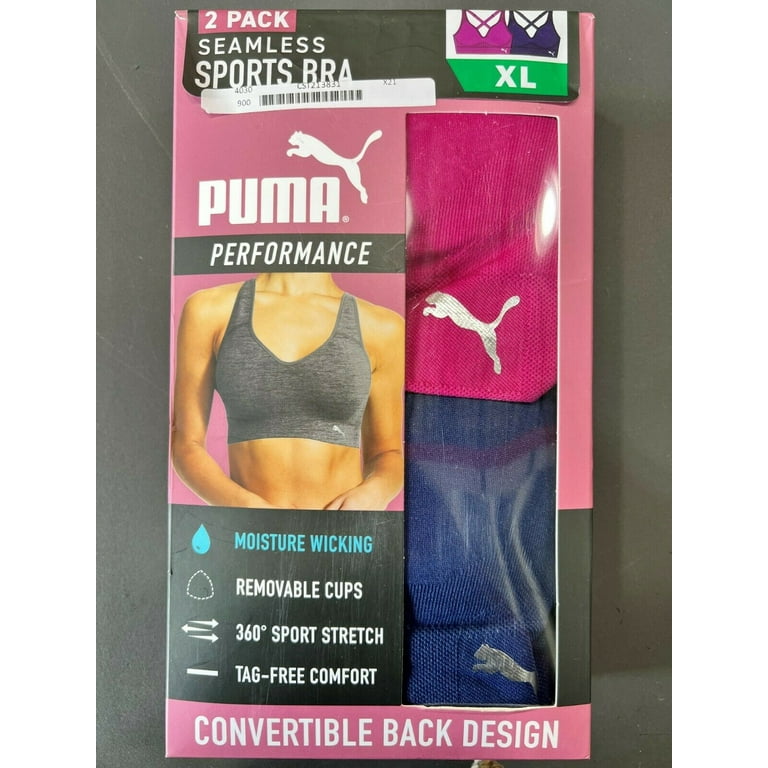 New PUMA Seamless Sports Bra Low Support Removable Cups Black Silver Women's  S
