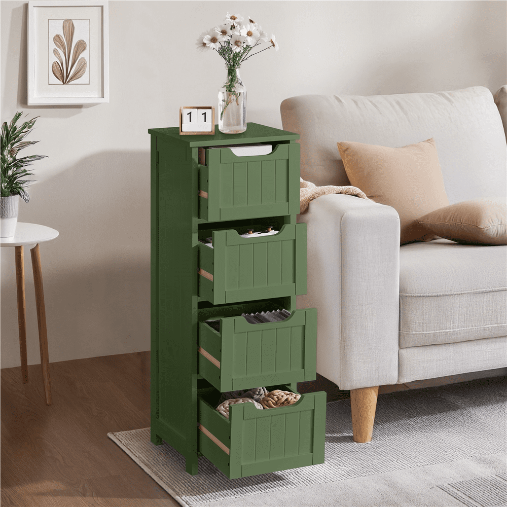 Renwick Slim Bathroom Floor Cabinet with 4 Drawers, Green