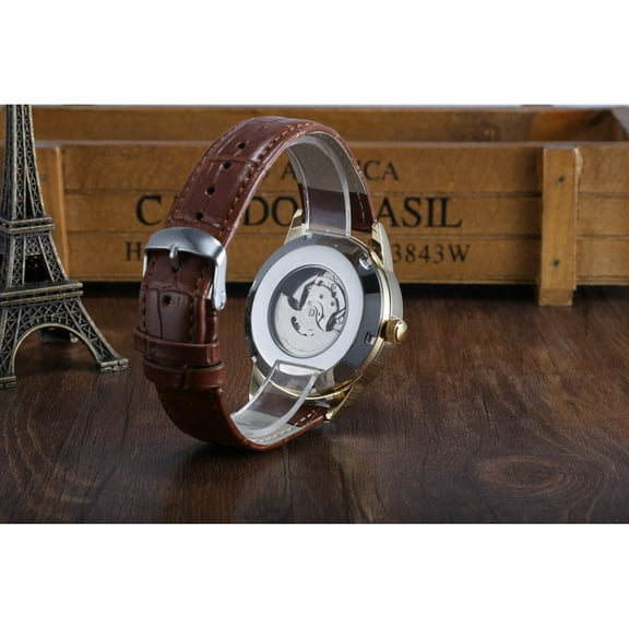 LOLIPPYY Men's Automatic Mechanical Wrist Watch with Comfortable Golden Brown PU Band, Stylish and Timepiece