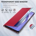 thumbnail image 2 of Phone Case for Samsung Galaxy A54 5G Case, Smart Clear View Window Luxury Slim Mirror for Galaxy A54 Case with Kickstand, Leather Hard PC Flip Shockproof Protective Cover Samsung A54 Case, Red, 2 of 7