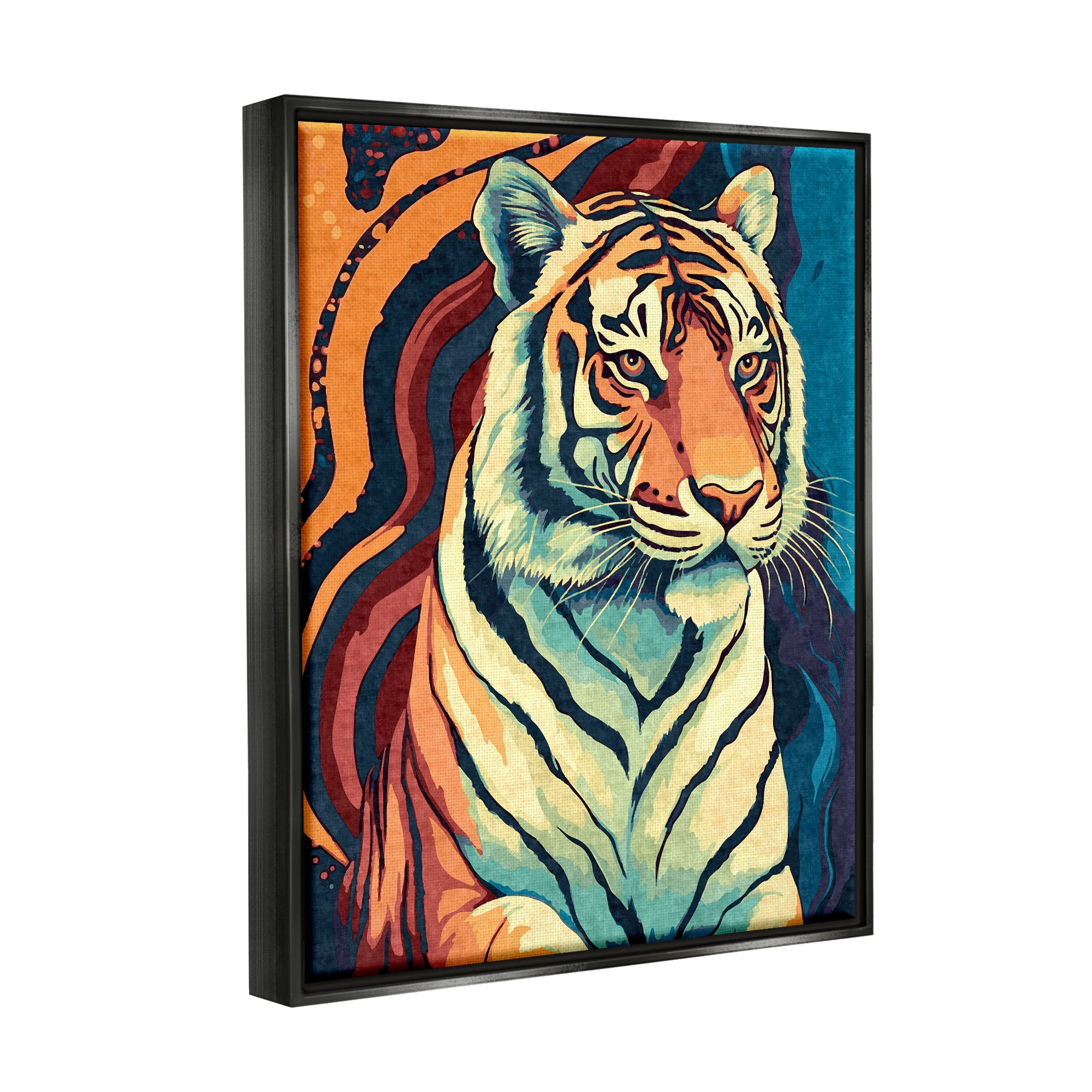 Stupell Industries Wild Tiger Painting Animals & Insects Painting Black Floater Framed Canvas Art Print Wall Art, 17 x 21