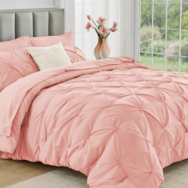 Juego de edredón JOLLYVOGUE Queen de 7 piezas para todas las estaciones, color rosa