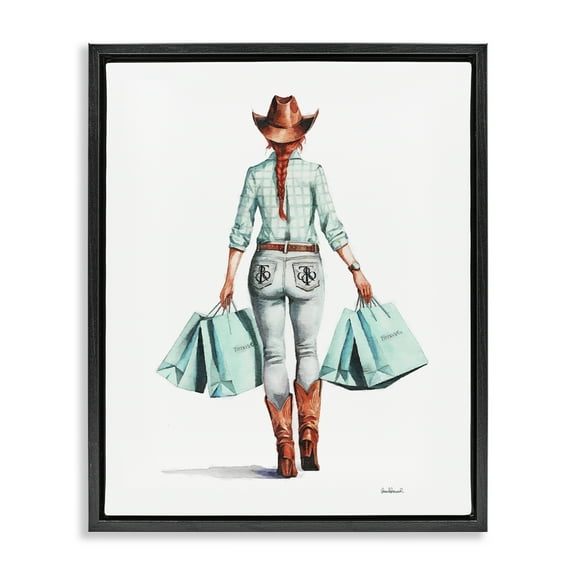 Stupell Industries Trendy Country Cowgirl People Painting Black Floater Framed Canvas Art Print Wall Art, 17 x 21