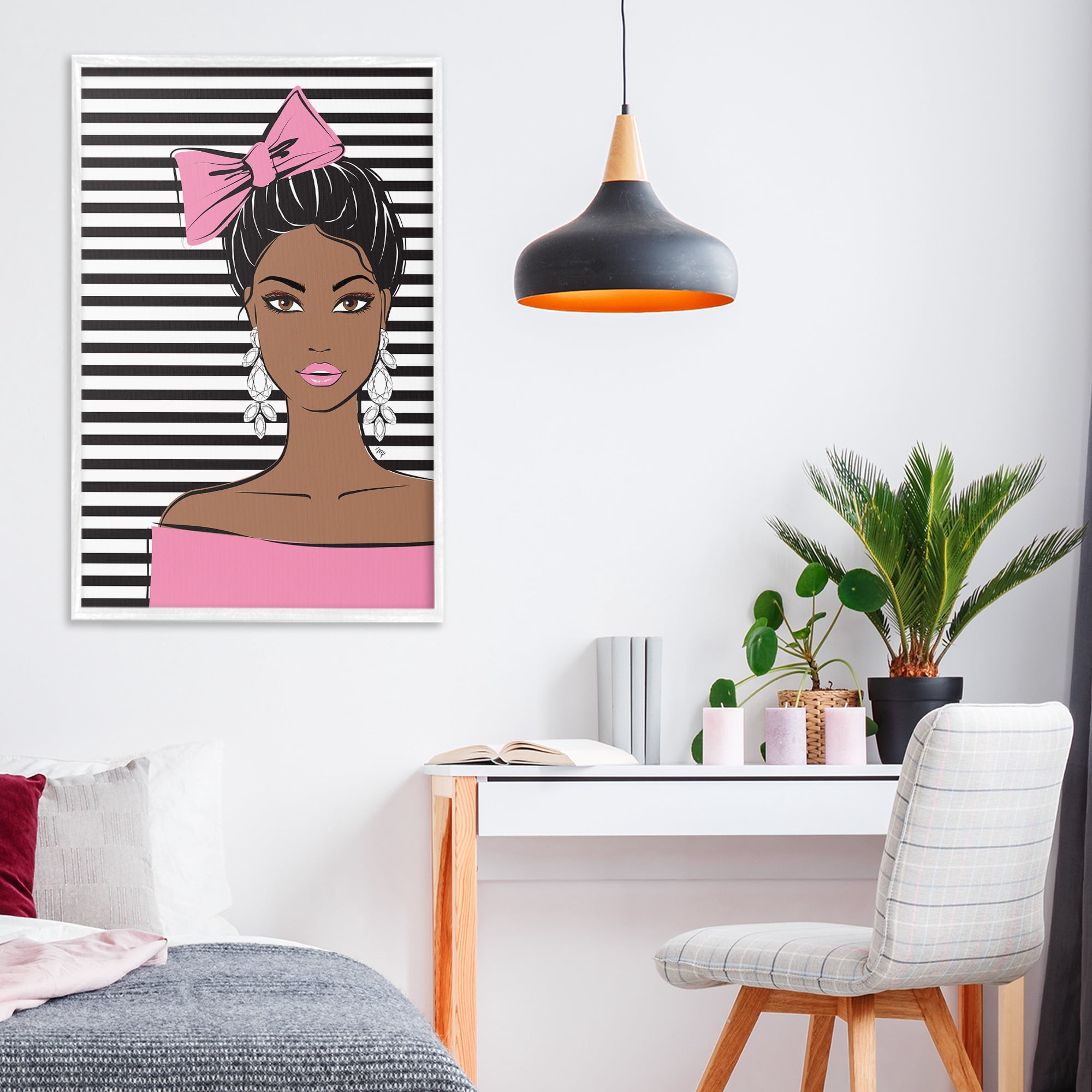 Stupell Industries Girl with Bow & Jewel Earrings White Framed Giclee Art, design by Martina Pavlova