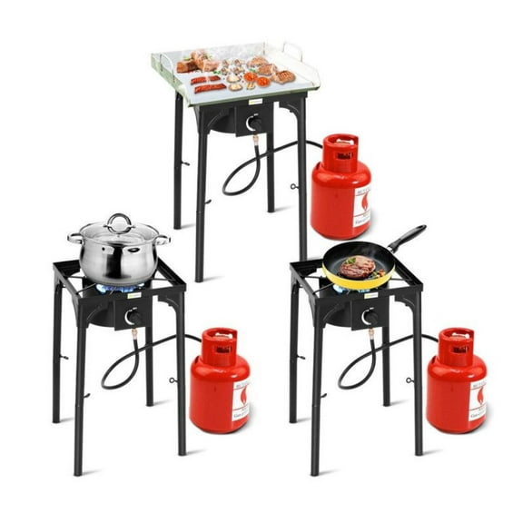 100000 BTU Portable Propane Camp Stove - Outdoor Single Burner with Adjustable Legs - Cast Iron - Black