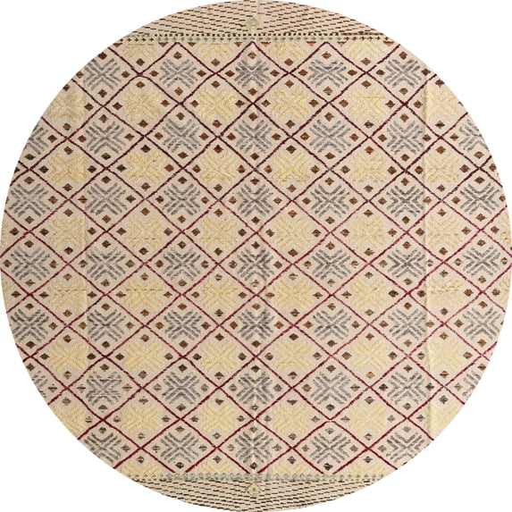 Ahgly Company Machine Washable Indoor Round Abstract Orange Salmon Pink Area Rugs, 8' Round
