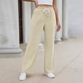 thumbnail image 4 of sdhkgrrt Women's Wide Leg Drawstring Pants with Pockets Casual Flowy Lounge Long Pants Work Travel Vacation Fall Outfits Winter Sweatpants, Beige L, 4 of 8