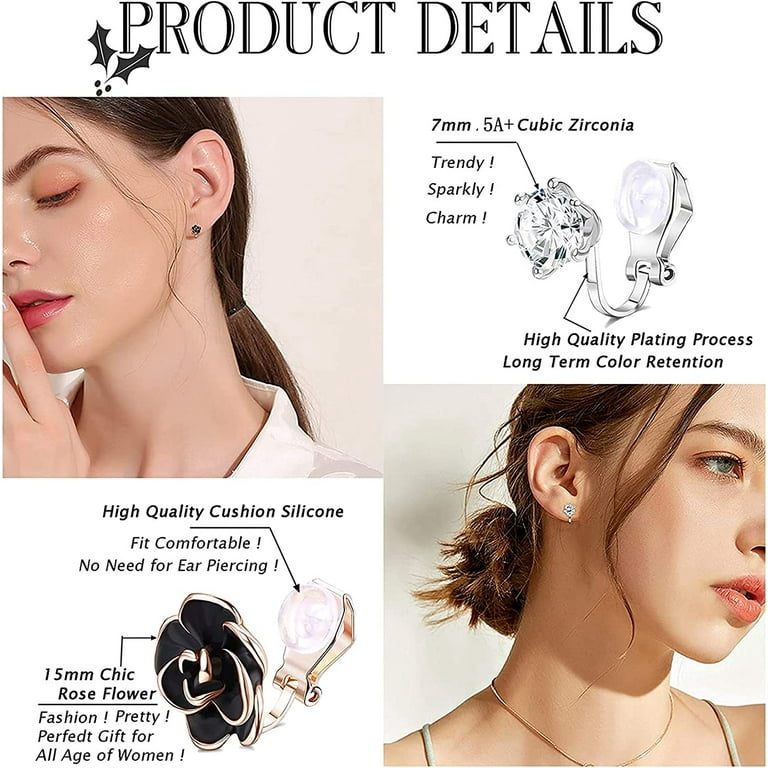 Red Flower Cubic Zirconia & Pearl Drop Earrings For Women — Gold Plated Dangle Earrings