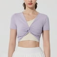thumbnail image 2 of GigrtiJin Yoga Tops for Women 2 in 1 Twist Front Short Sleeve V Neck Solid Color Crop Blouse Tee, 2 of 4