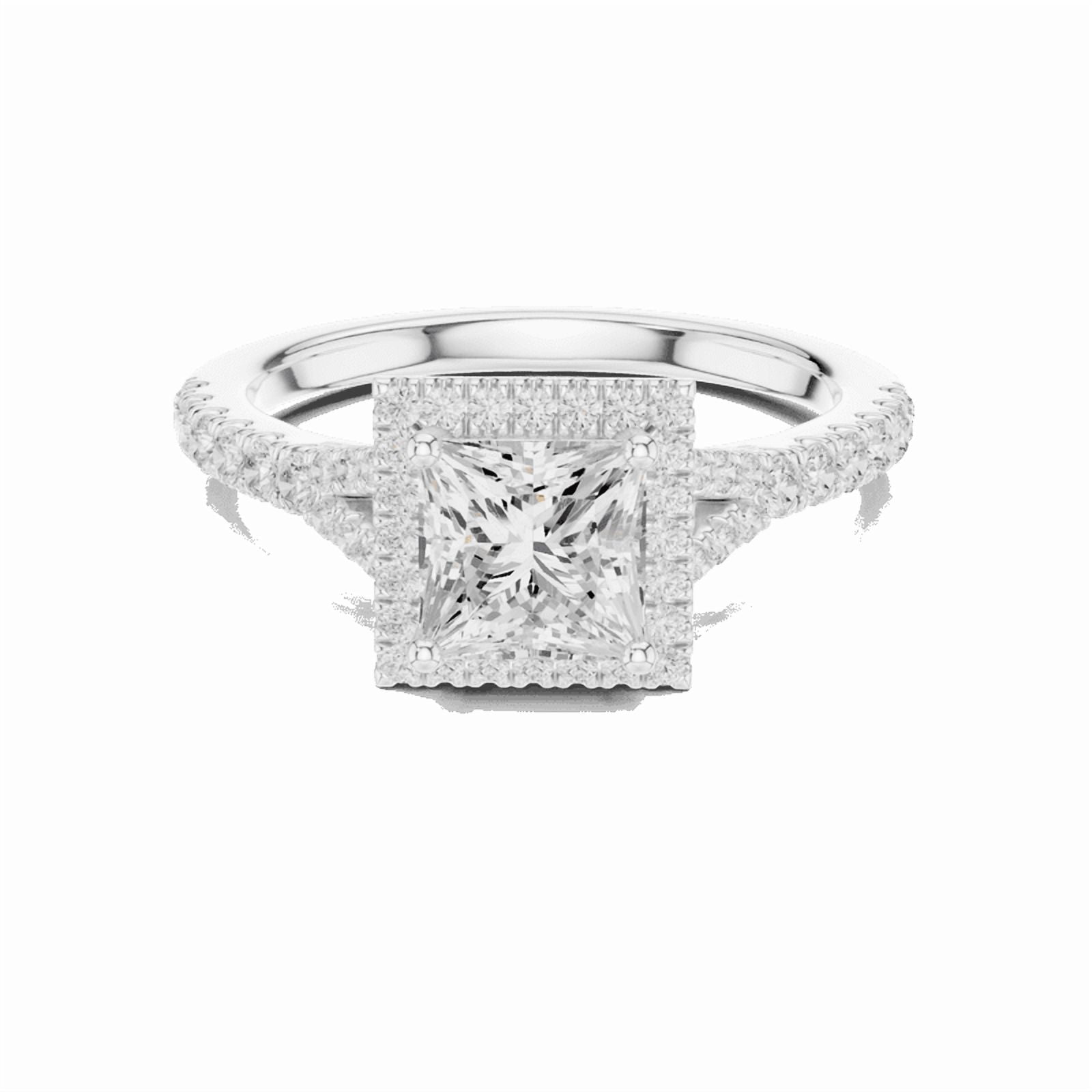 Zuwelria 1.41 Carat Beautiful Princess Cut | D/VVS1 Moissanite Diamond Engagement Ring - Halo Bridal Ring - Promise Ring | 18K White Gold Over Sterling Silver | D/VVS1 Size 5