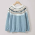 thumbnail image 4 of Fair Isle Sweater for Women Round Neck Sweater Striped Design Loose Fashion Fall Winter Long Sleeve Pullovers Top Multicolor, 4 of 9