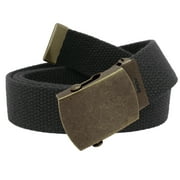 Men's Classic Antique Gold Military Slider Belt Buckle with Canvas Web Belt Small Black