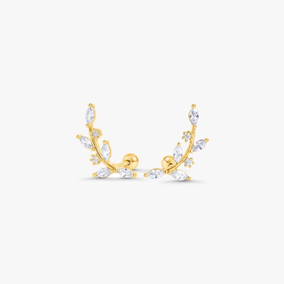 Dainty Crystal 3A CZ Leaf Flat Back Piercing Earring-Right Ear