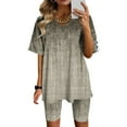 thumbnail image 2 of LYXSSBYX Womens 2 Piece Shorts Outfit Women Fashion V-Neck Blouse Short Sleeve Tops Shorts Casual Suit Sets, 2 of 4