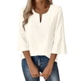 thumbnail image 5 of Women's Cotton Linen 3/4 Sleeve V Neck Lace Blouse Loose Fit Casual, 5 of 8