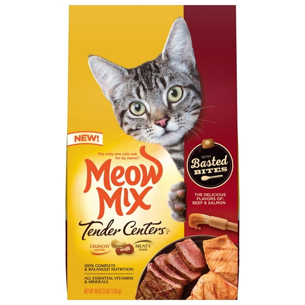 Meow Mix Tender Centers Dry Cat Food with Basted Bites, Beef & Salmon Flavors, 3Pound Bag