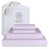 Threadmill Home Linen Cotton Full Size Bed Sheet Set, Damask Jacquard, 16” Deep Pocket, 4 Pc, Lilac