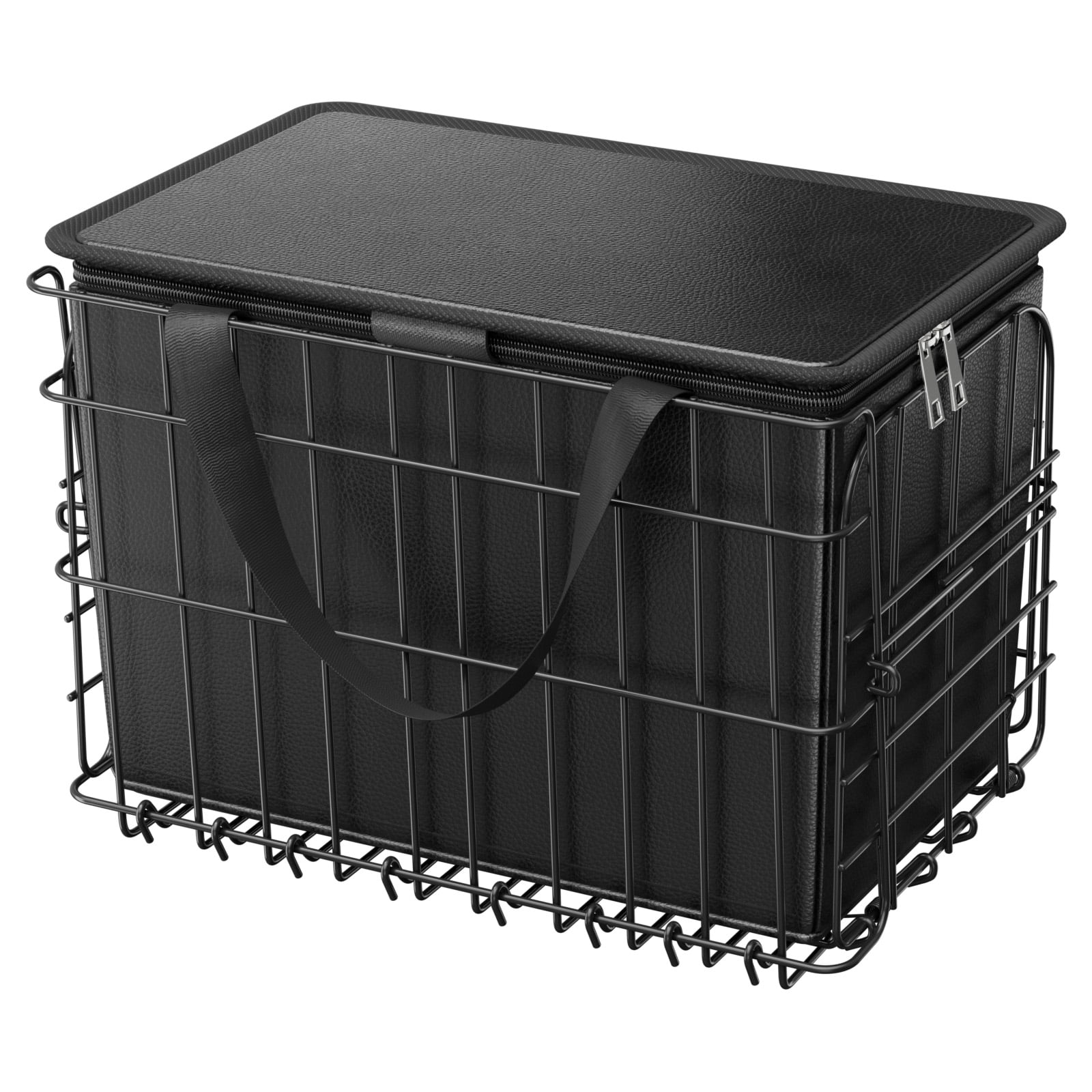 KFFKFF Rear Bike Basket, Foldable Wire Bicycle Basket with Cargo Net, Detachable Liner Bag & Waterproof Cover, Quick Release Design for Adults Carrying Pets, Groceries, and More