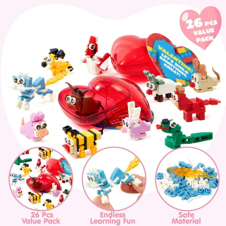 Syncfun Heart Shape 26 Pack Building Blocks with Valentine Cards