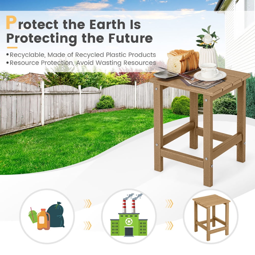 Aimee Lii 14 Inch Square Weather-Resistant Side Table, Outdoor Patio Furniture, Brown
