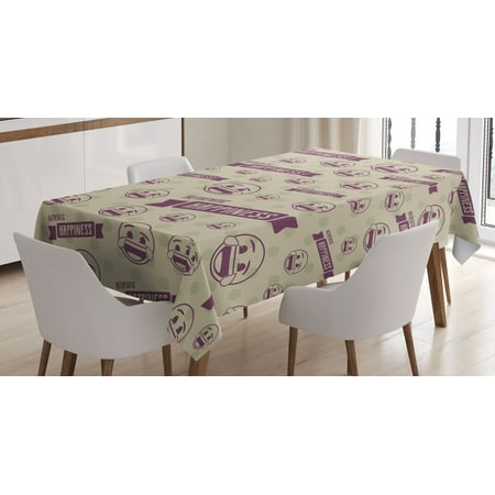 

Emoji Funny Tablecloth Modern Laughing Characters Happiness Writings on Polka Dotted Back Rectangular Table Cover for Dining Room Kitchen Decor 52 X 70 Plum and Pale Khaki by Ambesonne