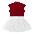 thumbnail image 4 of YONGHS Girls Sparkle Dance Costume Sleeveless Crop Top with Ballet Tutu Skirt Kids 2 Piece Outfits Burgundy&White 12, 4 of 5