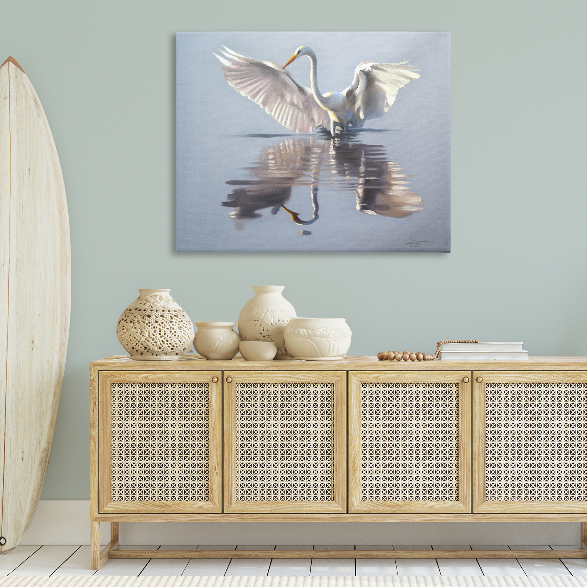 Stupell Industries Egret with Beautiful Wingspan Animals & Insects Painting Gallery Wrapped Canvas Art Print Wall Art, 48 x 36