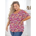 thumbnail image 5 of SHOWMALL Women's Plus Size Cold Shoulder Tunic Top Summer Casual Short Sleeve Blouse Vibrant Bloom Pink 5X V Neck Flowy Shirts for Work, 5 of 7