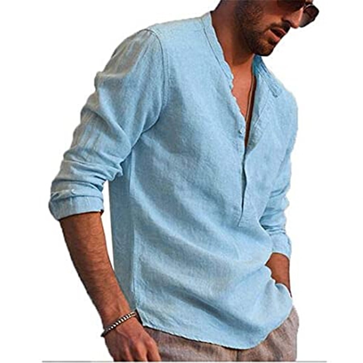 NITAGUT Men’s Casual Henley Shirt Long Sleeve Cotton Soft Plain T-Shirt Stretch Fit Crew Neck Basic Shirts 