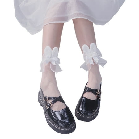 

Japanese Women Girls Transparent Glass Fiber Crew Socks Sweet Lolita Kawaii Rabbit Bunny Ears Ribbon Bow Silky Hosiery