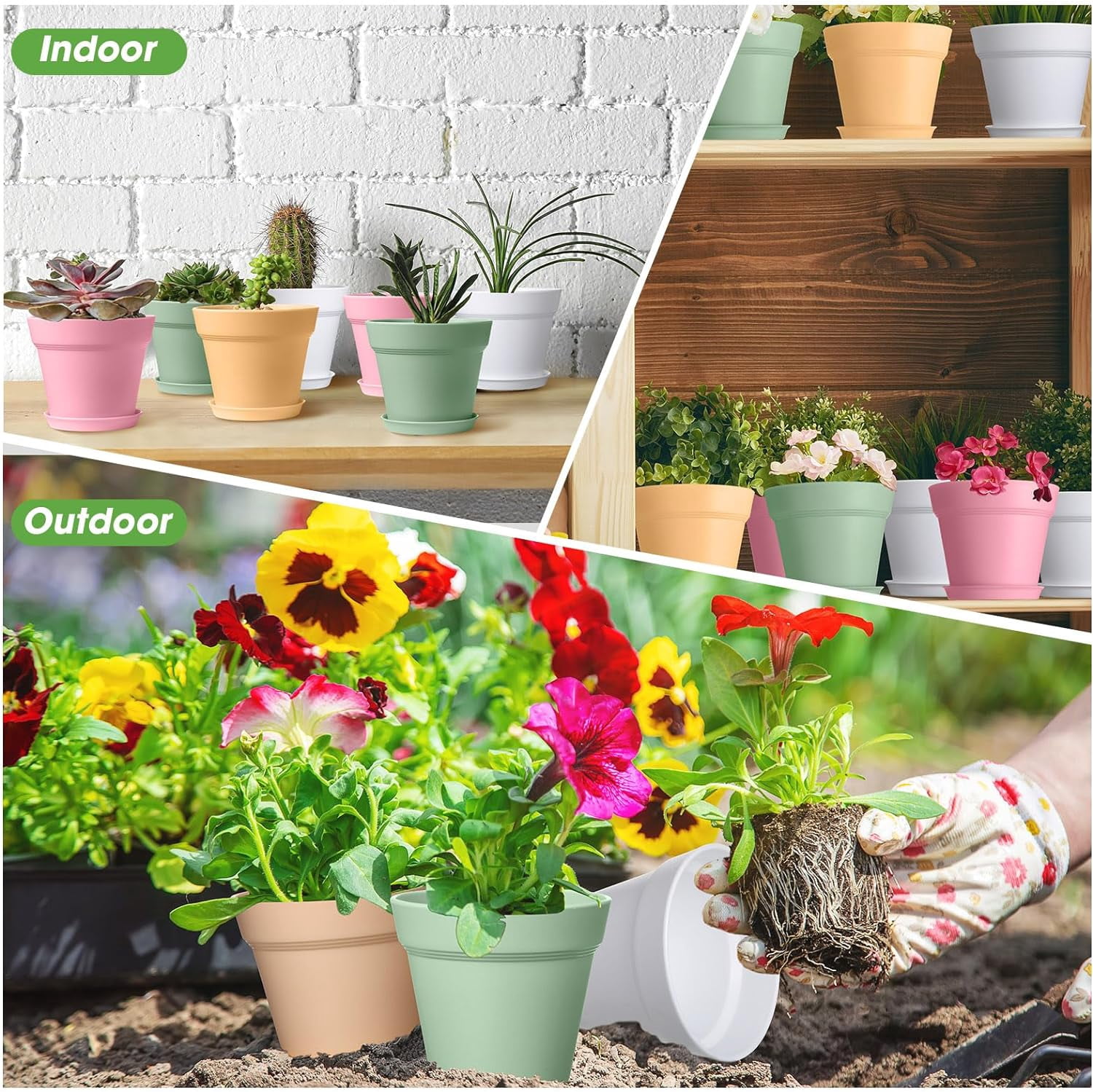 54 Pack 4 Inch Plant Pots Bulk Small Planter with Drainage Hole and Saucer Small Plastic Pots for Flowers Succulent Cactus and All House Indoor(Colorful)